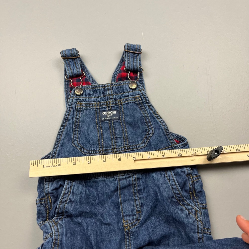 OshKosh B'gosh Denim Overalls Kids 24M Blue Flannel Lined Plaid 1M185310 - Picture 9 of 13